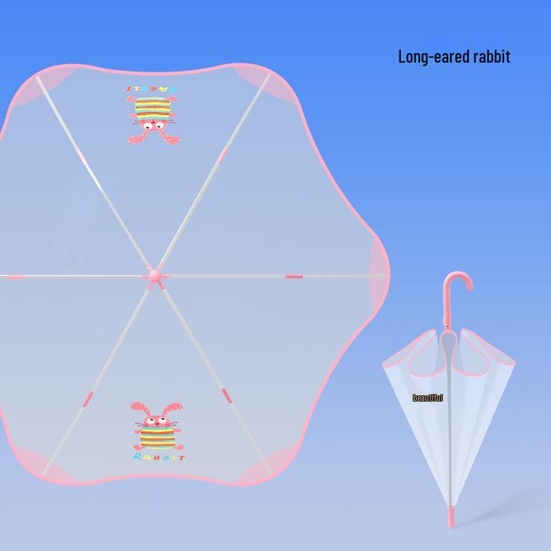 Kids' Safe Transparent Cartoon Umbrella: Automatic, Round-Corner Design for Kindergarten Boys & Girls