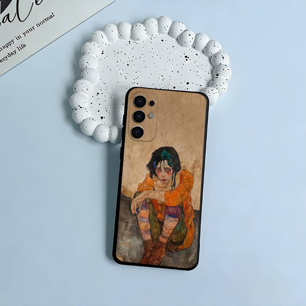 E-Egon S-Schiele Black Soft Silicone Phone Case for Samsung S25, S24, S21, S22, S23, S30, Ultra, S20, Plus, FE, Lite