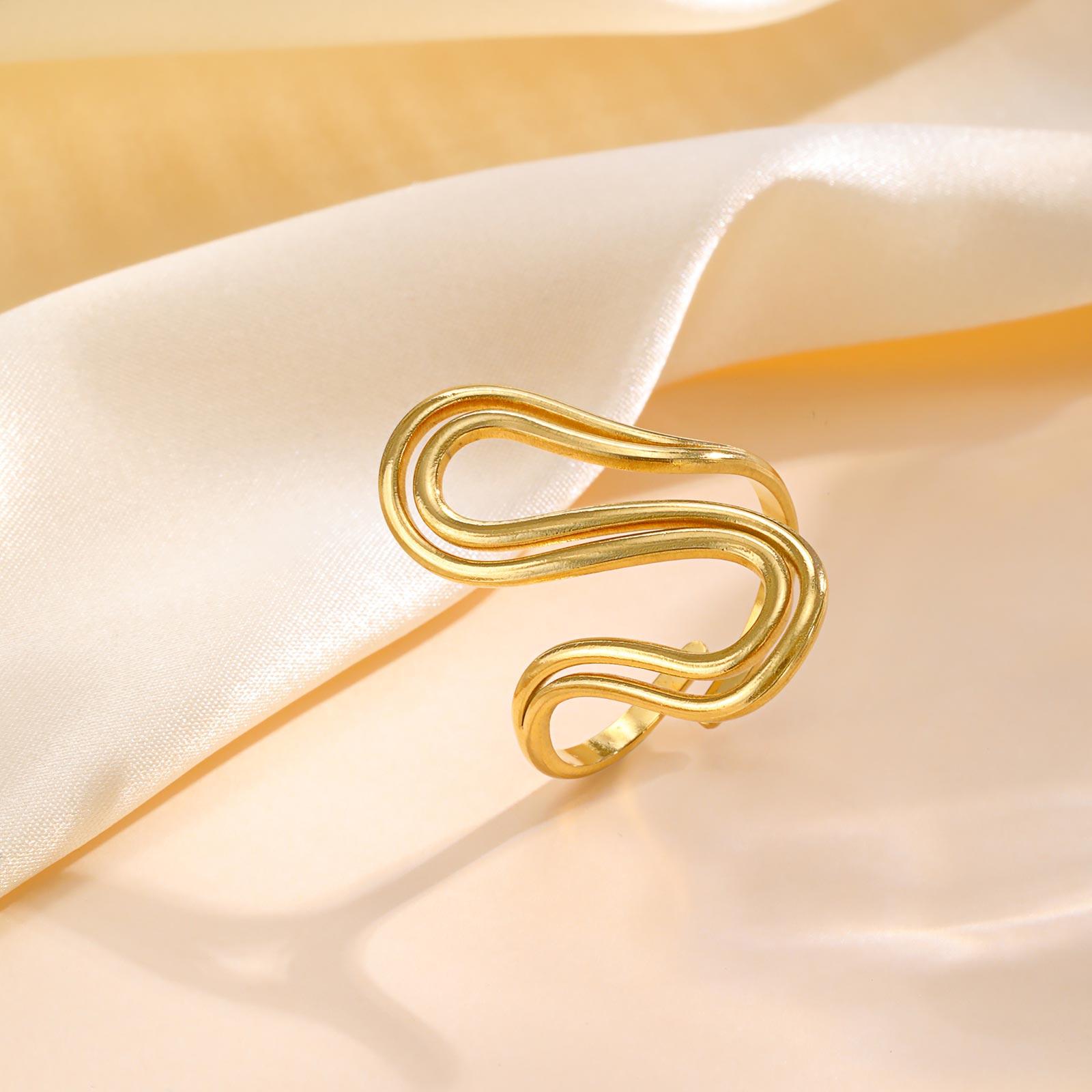 

Minimalist Geometric Ring for Women,Gold Plated Stainless Steel Open Adjustable Rings,Retro Jewelry Gift