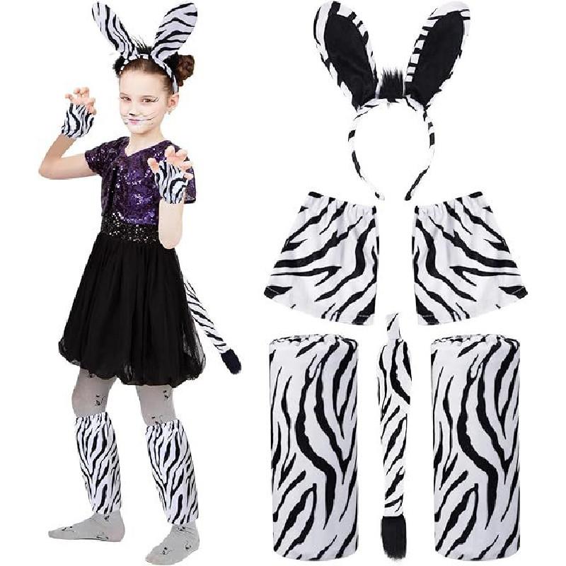 Festive Zebra Animal Headband Set With Cute Ears Gloves Tail For Kids Party Celebrations