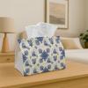 1pc, 2D Flat Printing, Tissue Box Portuguese Blue Ceramic Tissue Box | Vintage Sailboat Floral Napkin Storage Box, Suitable for Roll Paper/Tissue Pape