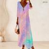 Women Plus Size V Neck Three Quarter Sleeve Gradient Star Printed Long Dress