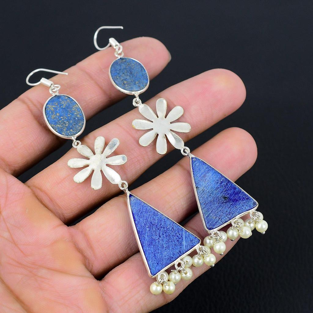 Daughters Day Sale Natural Lapis Lazuli Drop Earrings Jewelry Sterling Silver
