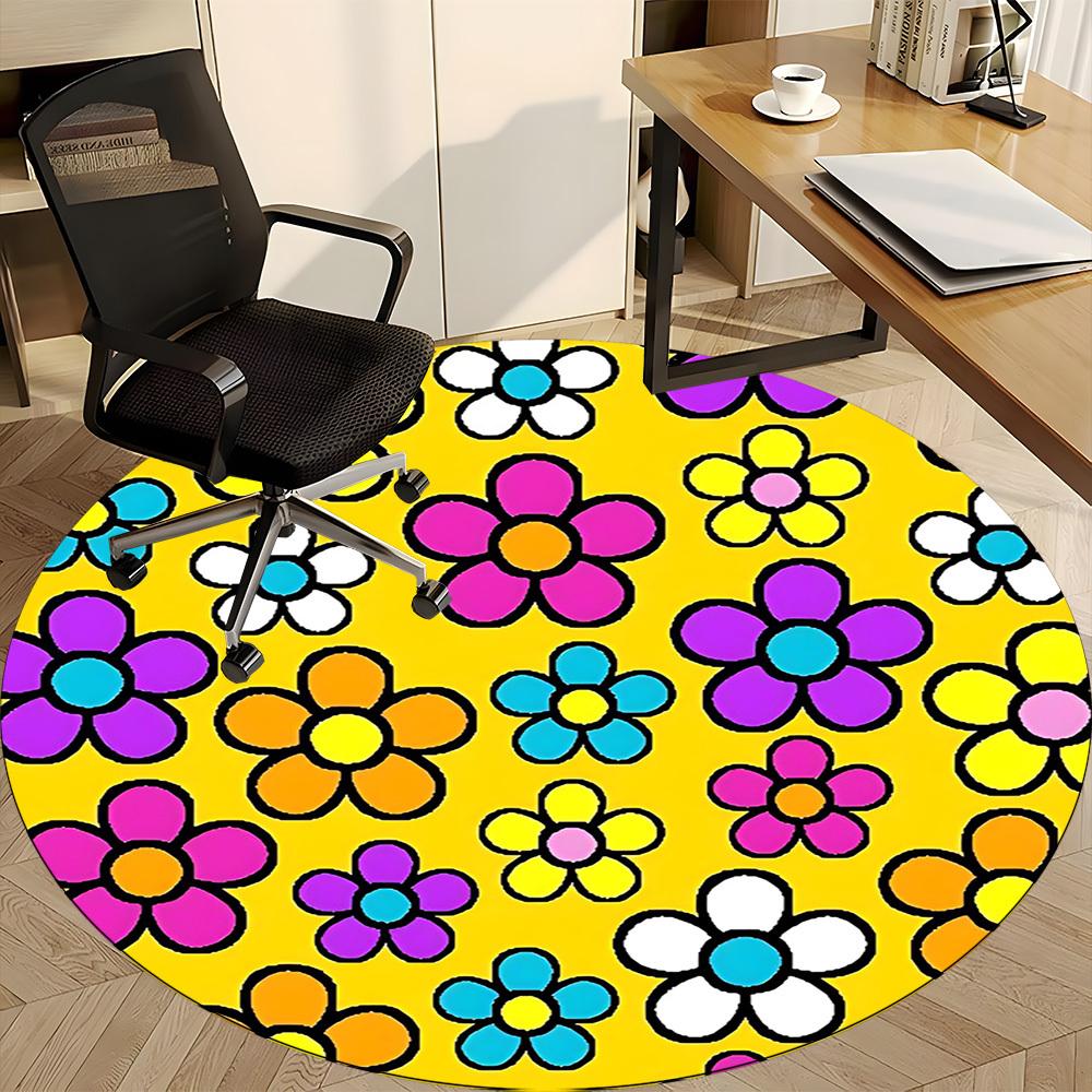 1pc Flower Pattern Chair Carpet for Office, Round Polyester Mat, Indoor Decor for Office, Washable Non-slip Carpet yy251219118