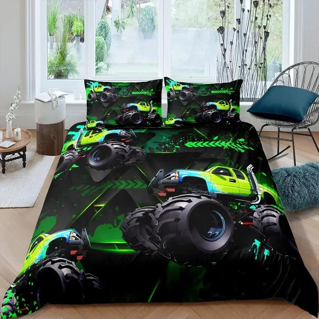 Retro Tractor King Queen Duvet Cover Car Bedding Set Engineering Vehicle Quilt Cover Farm Tool Cart 2-3Pcs Polyester Quilt Cover