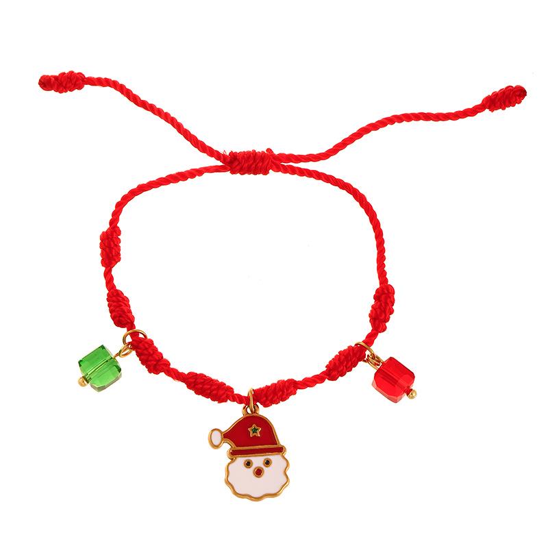 European-American Christmas Reindeer Bell Bracelet with Adjustable Santa, Candy Cane, and Cartoon Drip Oil Charm