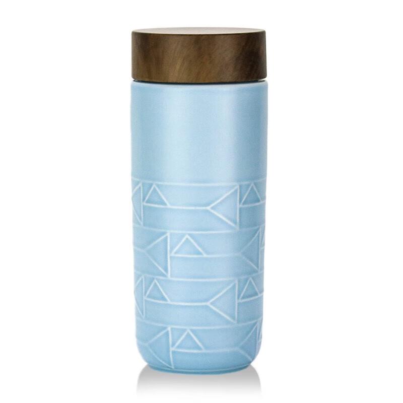 ACERA Liven Porcelain Double-Layer Portable Cup with Wood Grain Lid