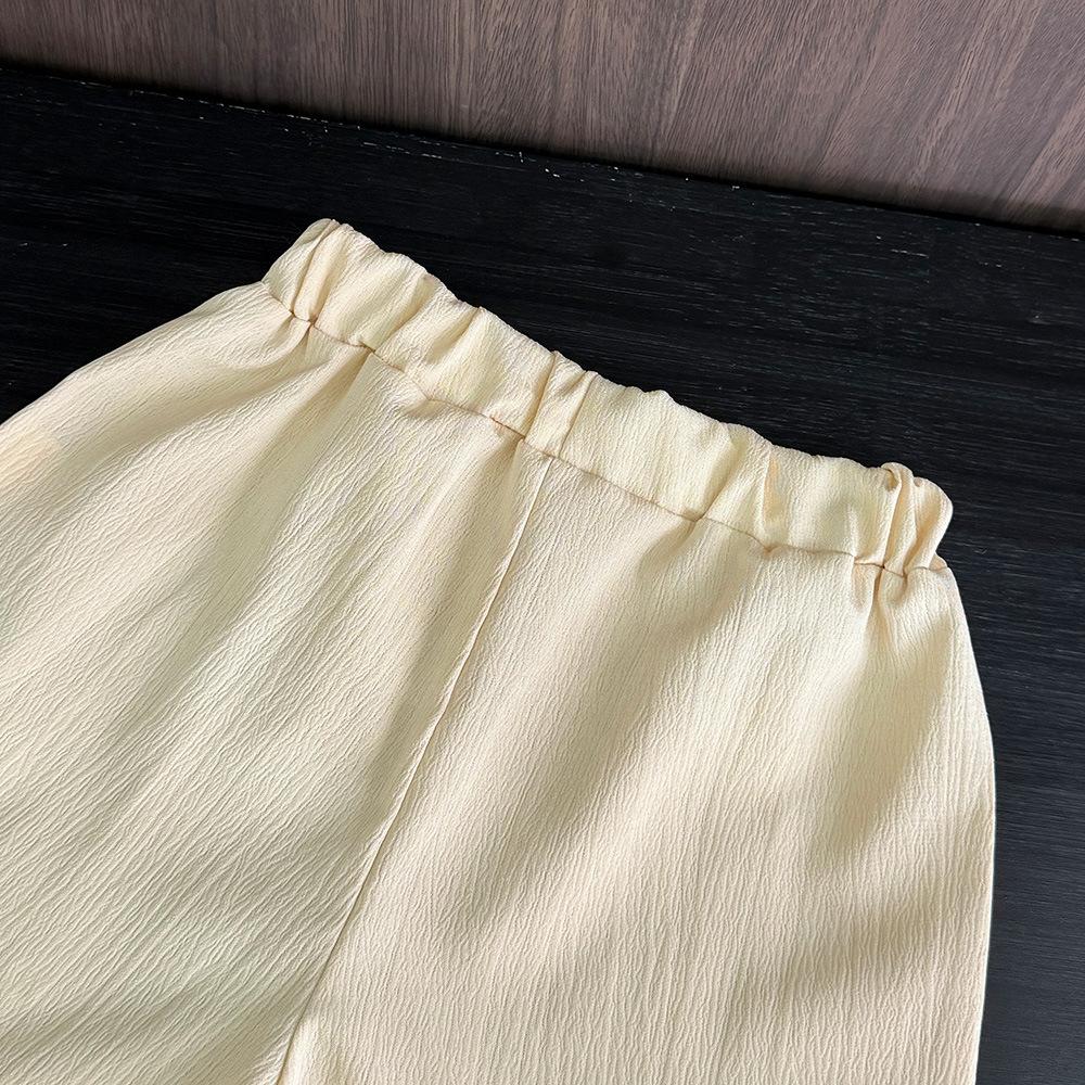 Girls' Outfit Solid Color New Korean Style Bow Pleated Sleeveless Top Shorts Two-Piece Set for Young Girls Summer Children's Clothing