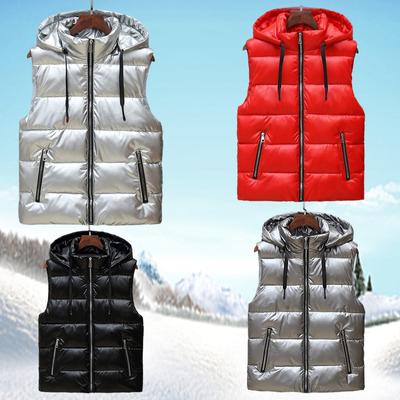 Ny herr Ärmlös vadderad jacka Herr Glänsande huva Slim Casual Vinterväst för män Kort väst Väst Plusstorlek 5XL