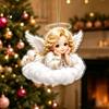 Festive Tree Ornament Christmas Angel Pendant with Lanyard, 2D Flat Acrylic Hanging for Party Decor Decoration, Cute Holiday Car Window Decoration