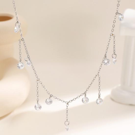 Collier à pampilles superposé avec Zircon Chaîne Argent Doré Pendentif Goutte d'eau Scintillante Bijoux Légers Hypoallergéniques pour Femmes