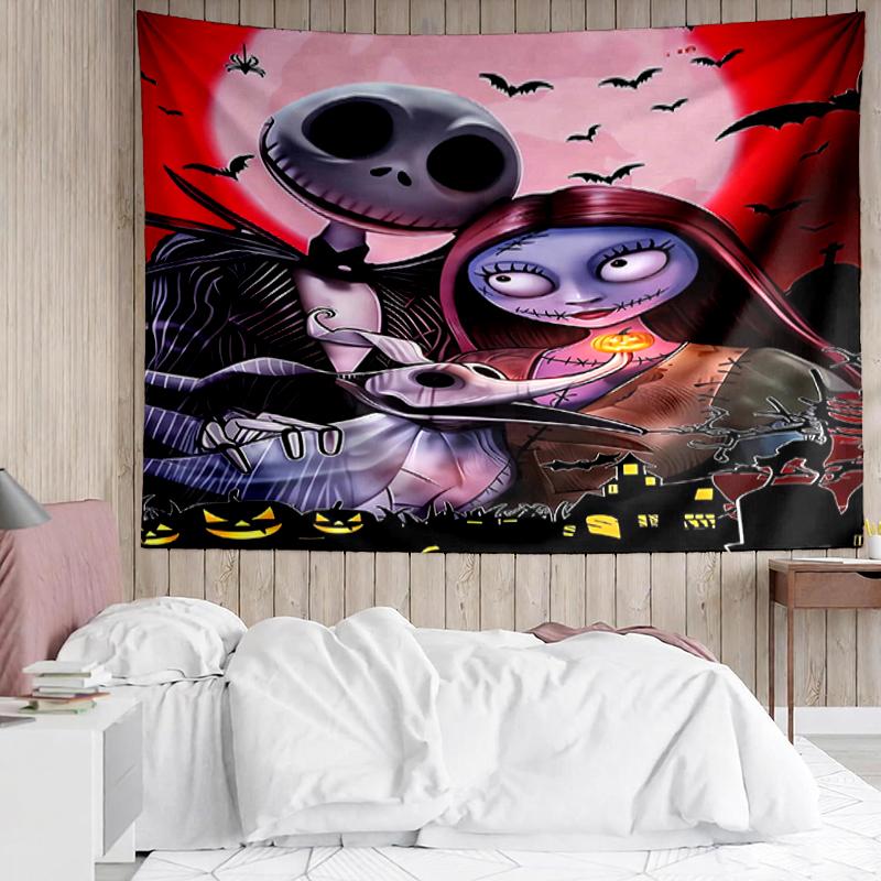 The-Nightmare-Before-Christmas Print Tapestry, Backdrop, Easy Setup, Ideal for Bedroom, Office & Living Room, with Aesthetic Wall Hanging Decor.