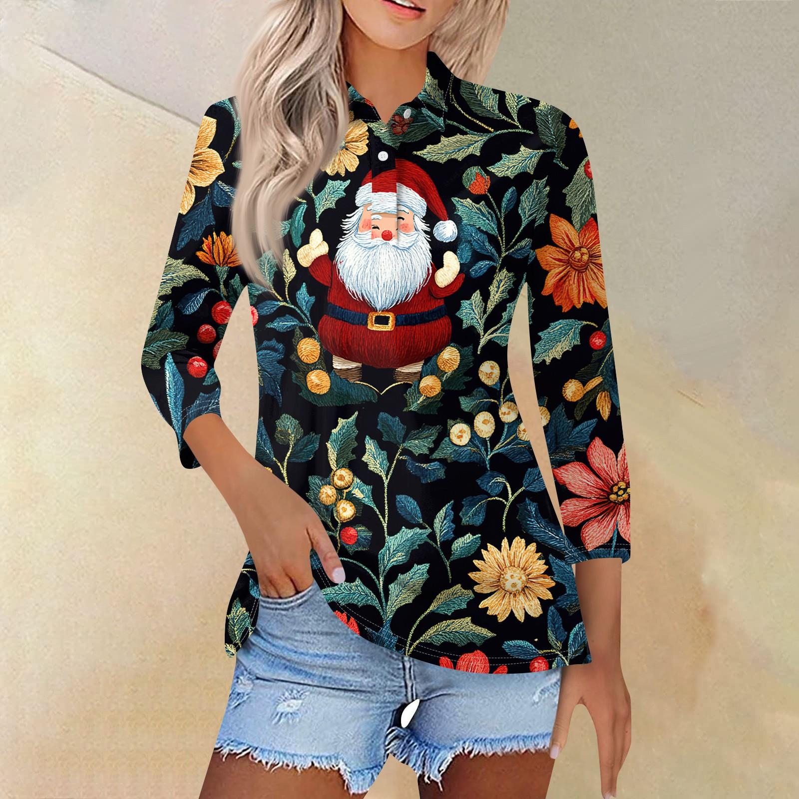 Женская модная повседневная рубашка с отворотом и рукавом 3/4 — фото 7