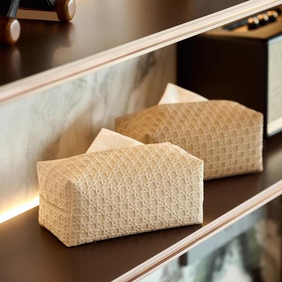 Faux Leather Tissue Box Holder Easy Maintenance Rattan Stain-resistant Tissue Case