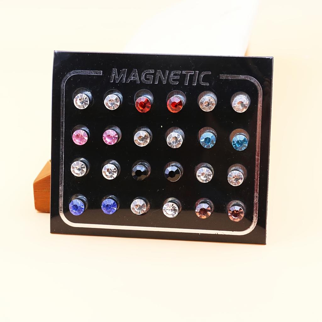12 Pairs 5mm Rhinestone Magnetic Ear Studs Set Without Piercing Jewelry Gift