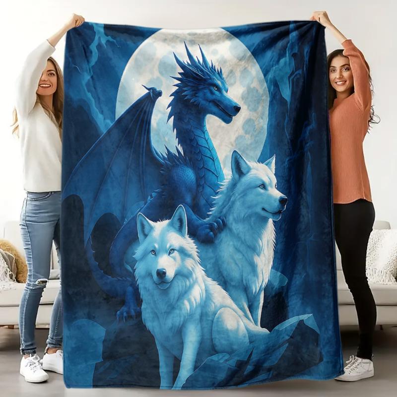 Mond Winter Wolf Familie Wald Druck Überwurfdecke weich Wohnzimmer Büro Decke Leseecke Terrasse Jahrestagsgeschenke