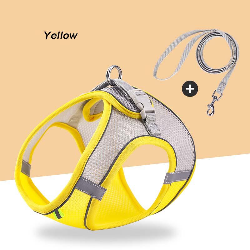 Adjustable Soft Mesh Pet Harness With Leash Escape-Proof Reflective Dog Walking Vest For Small And Medium Cats Puppies