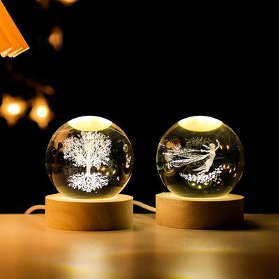 3D Carved Rose Crystal Ball Night Light - Creative Birthday Gift & Desktop Ornament