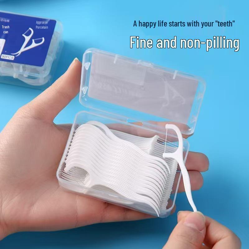 50-Pack Bow-Shaped Interdental Floss Picks – Flat Floss Stick for Gum Protection and Portable Oral Care