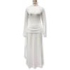 Women High Neck Long Sleeve Bodycon Maxi Dress with Side Drapery Solid Color Elegant Gown