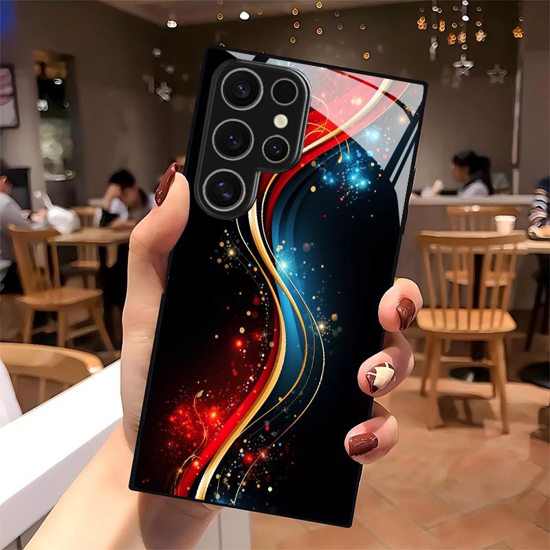 Gold Red Flame Pattern 2D Phone Case for Samsung S26 S25 S24 S23 S22 S21 S20 A56 A36 A16 Tempered Glass Protective Cover
