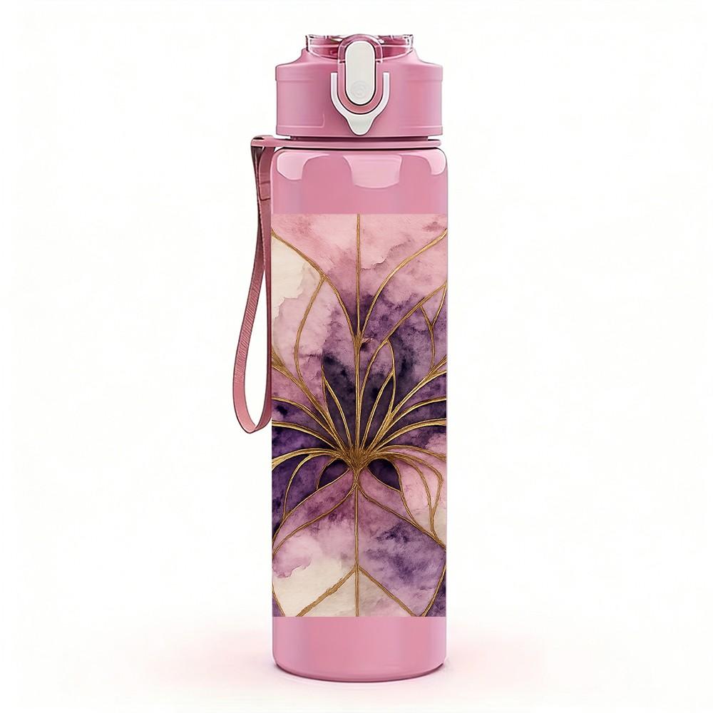 1PC Dried Purple Flower Bouquet Print 750ml Color Plastic Sports Water Bottle Leakproof Flip Straw Lid Suitable for Sports Office Home Use