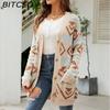 BITCED Autumn/Winter Women's Diamond-Patterned Oversized Knitted Cardigan Jacquard Mid-Length Sweater Coat