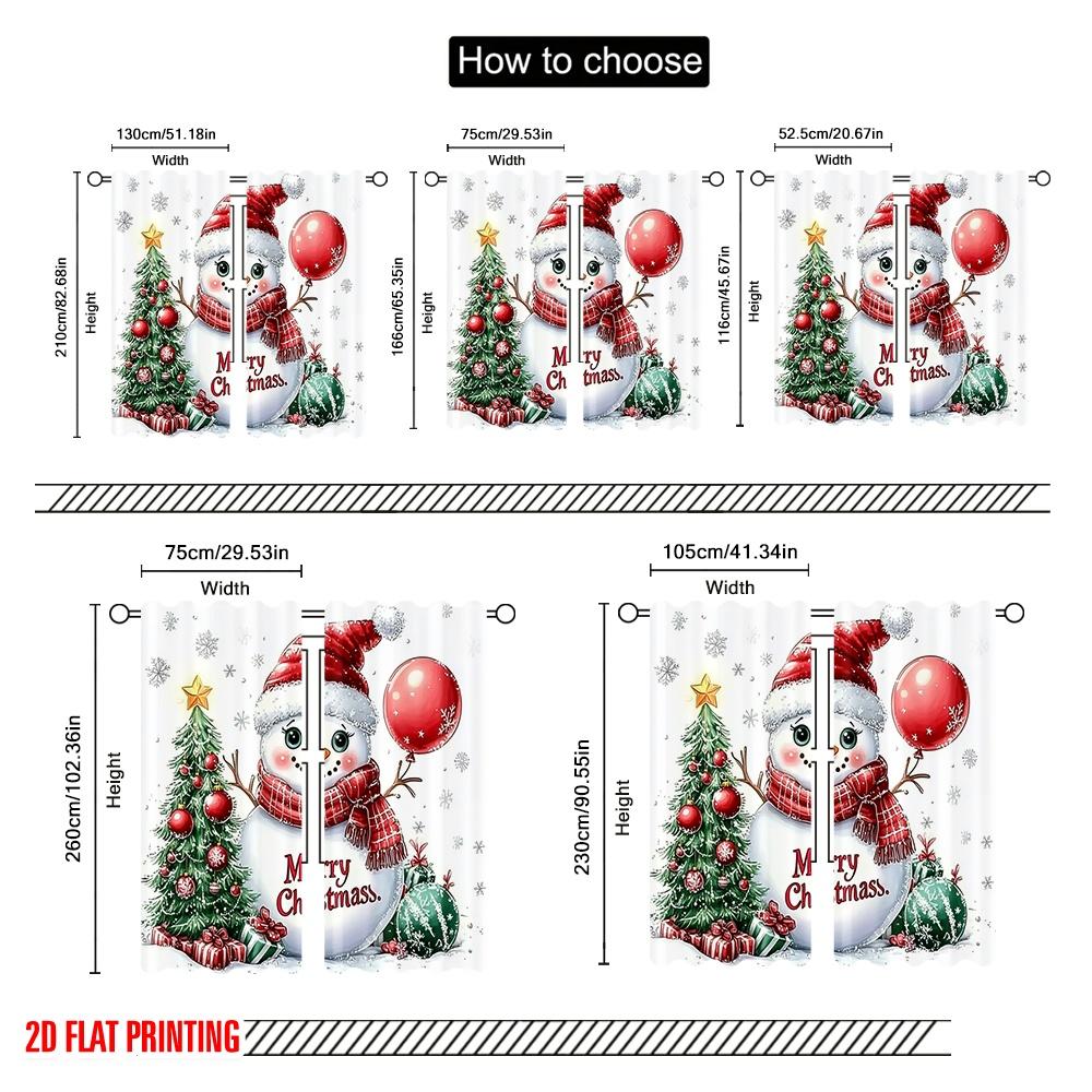 2pcs,2D Plane Printing Popular Curtains Cute Snowman Christmas Tree (5) Polyester Fabric (without Rod) Outdoor Decorations