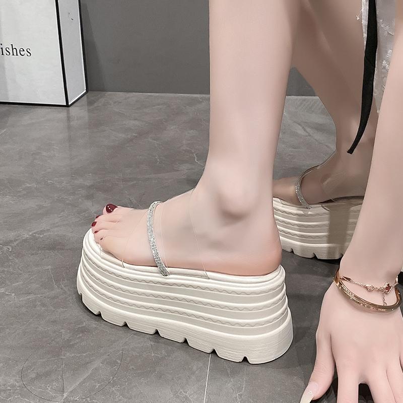 Fashion Transparent Slippers Shoes Woman 2025 Platform Luxury Slides Designer Fashion Round Toe House Slippers Platform Shoes Luxury Sli