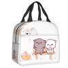 Cartoon Mochi Cat Peach And Goma Meme Lunch Bag Women Thermal Cooler Insulated Lunch Box for Work Office Travel Picnic Food Bags Practical Use