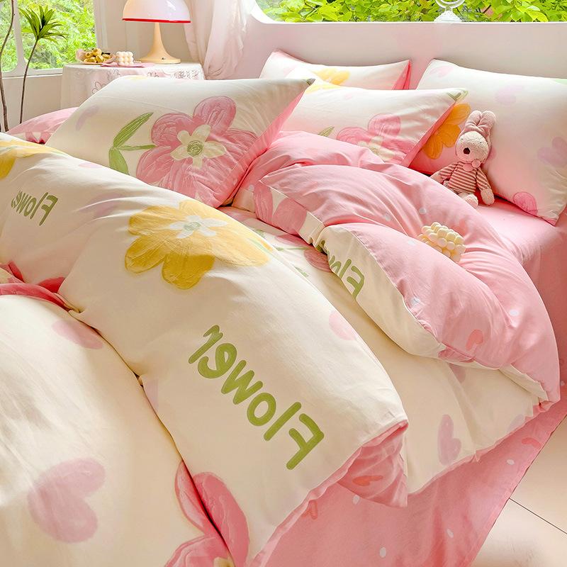 Vierteiliges Set aus reinem Baumwollbett, Baumwollbettwäsche, Bettbezug, Bettlaken, dreiteiliges Schlafsaalset