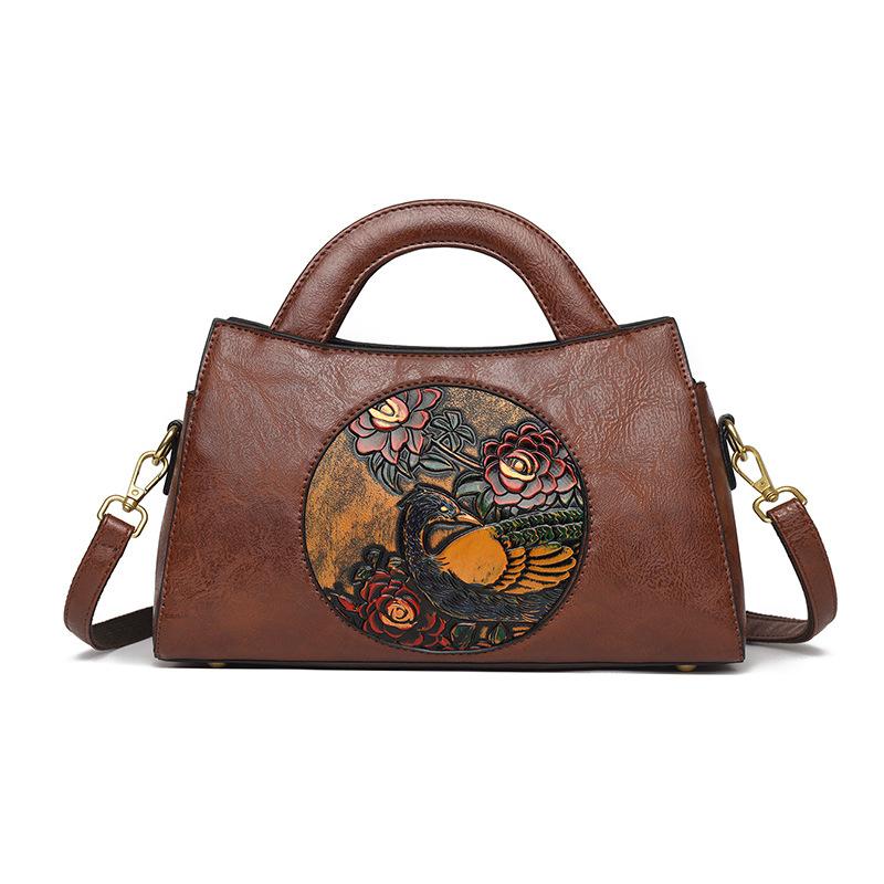 Bolso de Mano Vintage Chino Tallado a Mano de Textura Premium y Gran Capacidad - Bolso de Hombro Étnico en Relieve para Mujer