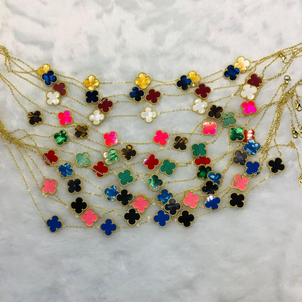 Titanium Steel 15Mm Clover 18K Five Flower Necklace Double Sided Lucky Four Leaf Clover Side Slotted Necklace