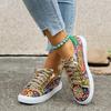 Comfortable Plus Size Women's Fashion Sneakers - Breathable Fabric, Floral Print, Lace-Up Low Tops with Non-Slip PU Cover Sole