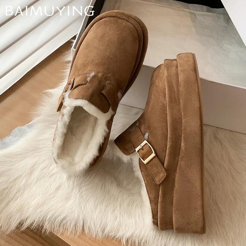 Platform Women Women Slippers Suede Flats Casual Shoes Short Plush Designer Winter Cotton Shoes 2024 Trend Warm Chaussures Femme