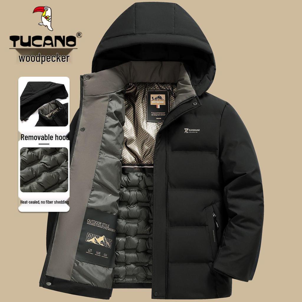 Woodpecker Men's Thick Hooded Winter Jacket - Middle-aged, Down Cotton Coat