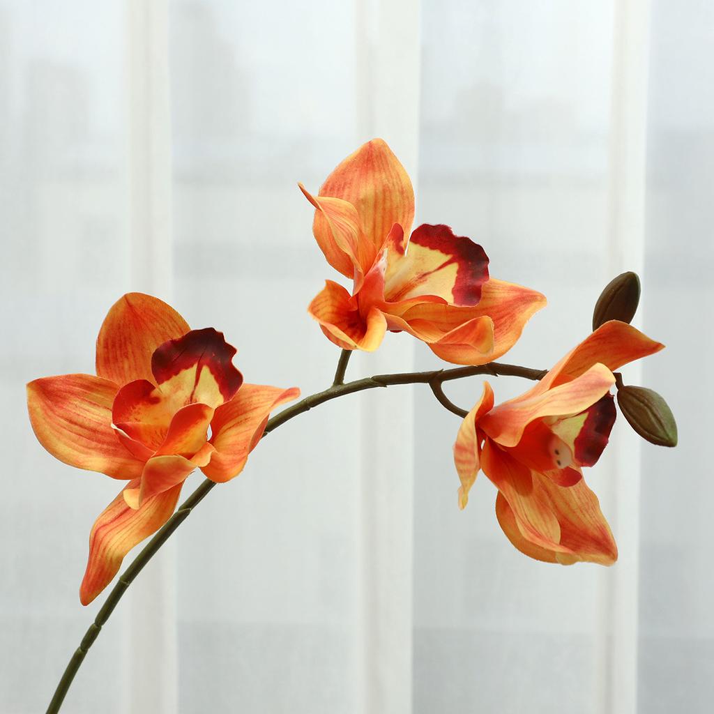 Feel Moisturizing, Single 3-head Cymbidium Flower Simulation Flower, Indoor Decoration, Bonsai Props, Fake Flower