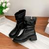 Korean version of knight boots women's belt buckle pleated piled boots comfortable soft sole not tired feet British style thick-soled Martin boots