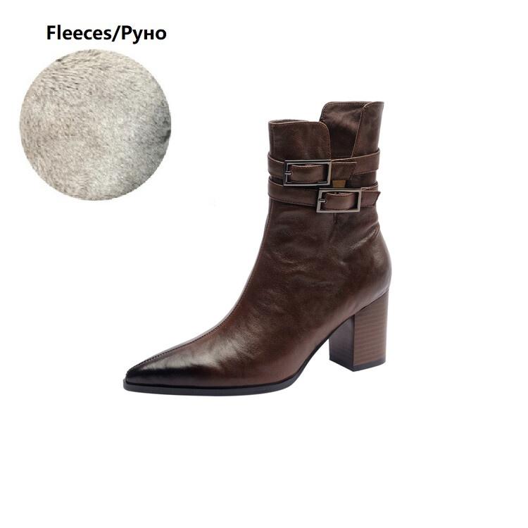 

Fashion NEW Autumn Women Boots Pointed Toe Chunky Heel Boots Split Leather Shoes for Women Short Modern Boots Winter Belt Buckle Boots 40