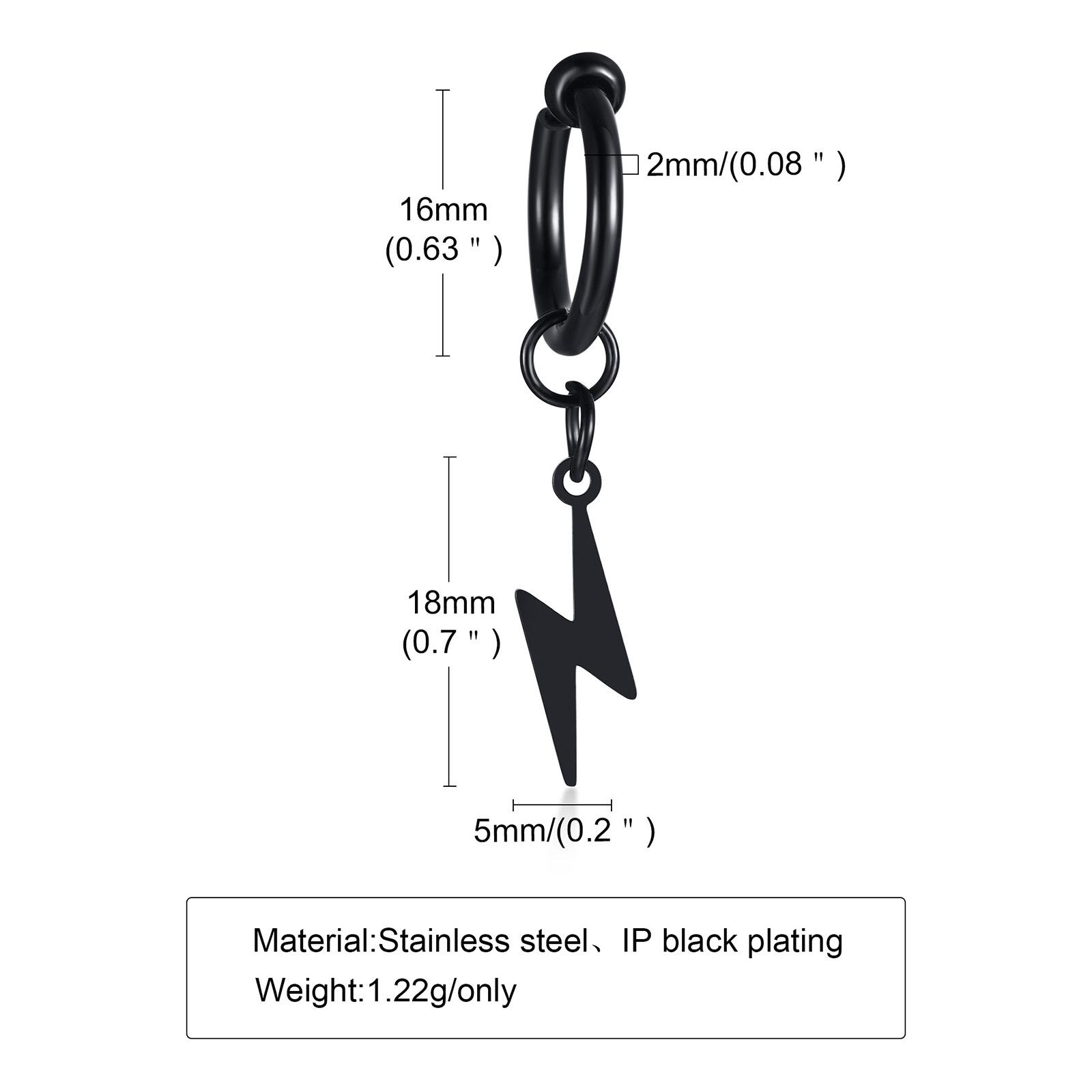 Black Lightning Bolt Huggie Hoop Earrings,Stainless Steel Lightning Earrings