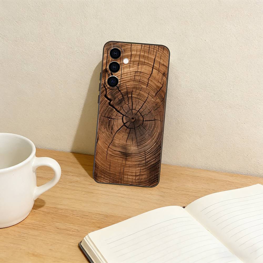 n-Natural Wood Phone Case For Samsung Galaxy A73,A72,A71,A70,A53,A52,A51,Others Soft Black Cover