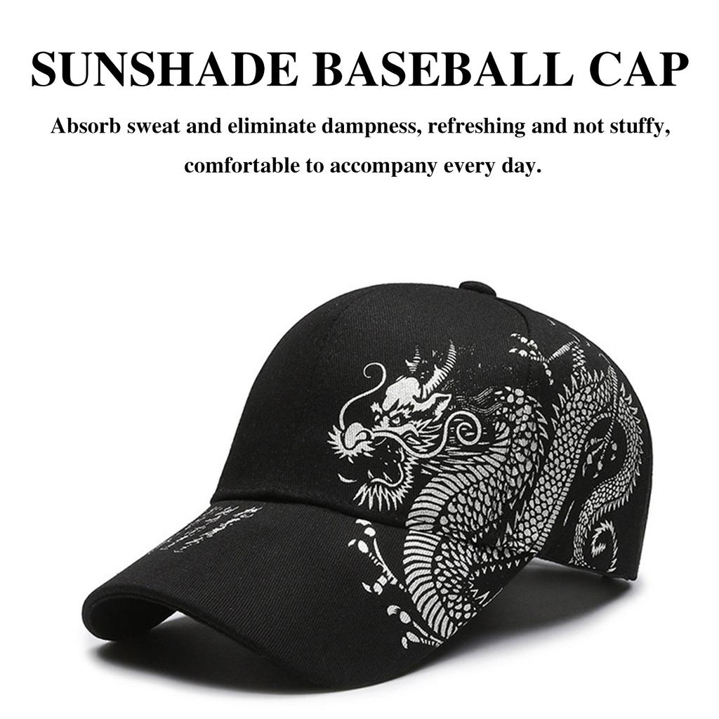 Chinese Style Printed Dragon Pattern Casual Sports Baseball Cap Versatile Outdoor Sports Hat Adjustable Baseball Cap