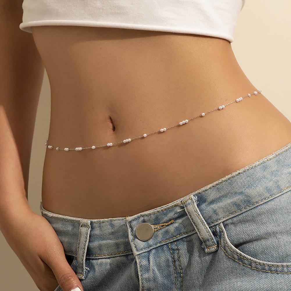 Sexy Vintage Belly Chain Thin Beads Link Body Chain Waist Chain Belt Pearls Streetwear Summer Women Fashion Body Jewelry