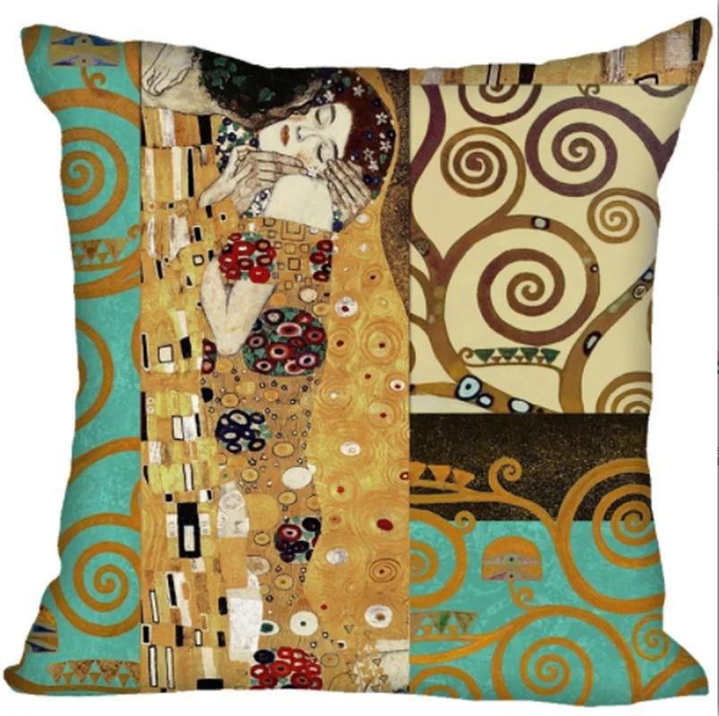 Gustav Klimt Oil Painting Printed Polyester Decorative Pillowcase Home Sofa Square Pillowcover Cushion Cover 45X45Cm