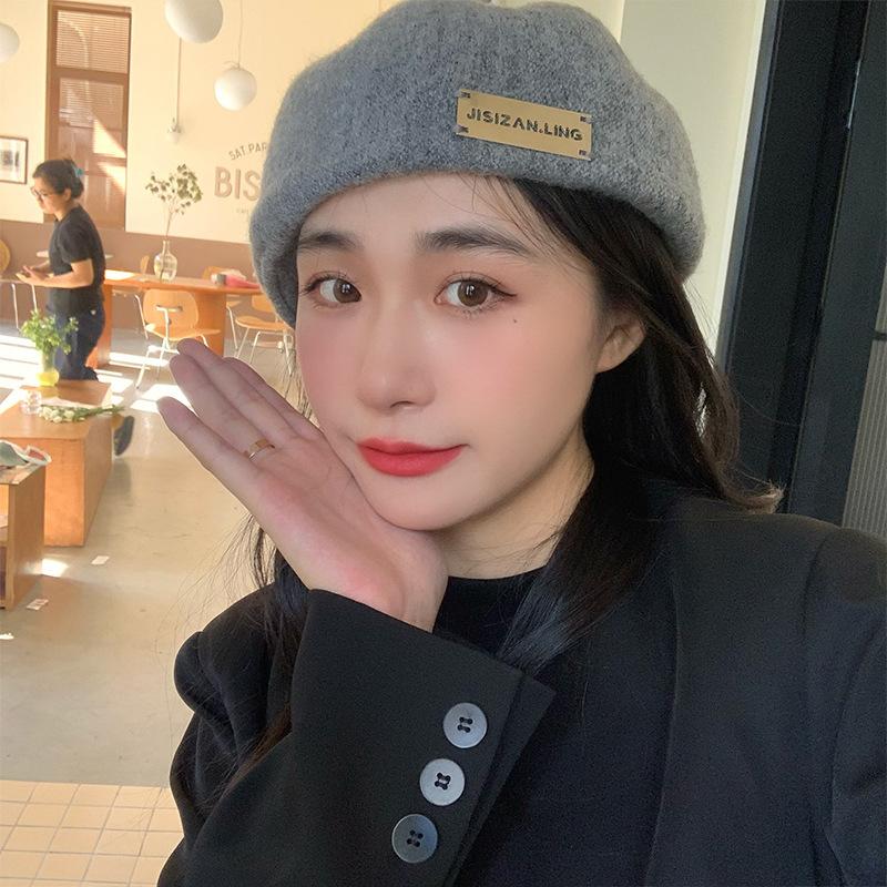 Woolen iron standard front and rear two wearing berets children autumn and winter retro versatile big head circumference painter hat forward hat