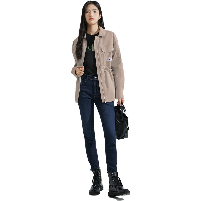Calvin Klein Minimalist Woven Label Zip Collar Shirt Jacket Women Jacket Light-Coffee J222319-PED