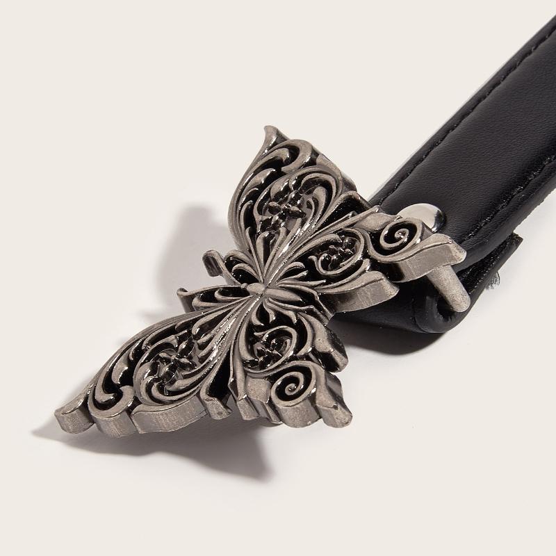 New Arrival Metal Butterfly Snap-Button Versatile Minimalist Leather Belt Trendy Vintage Women’s Belts to Accessorize Jeans