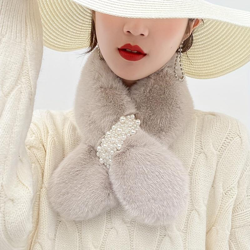 83x13cm Thickened Warmth Scarf Comfortable Pearl Design Fur Collar Solid Color Accessories Neckband Versatile Multi-Color