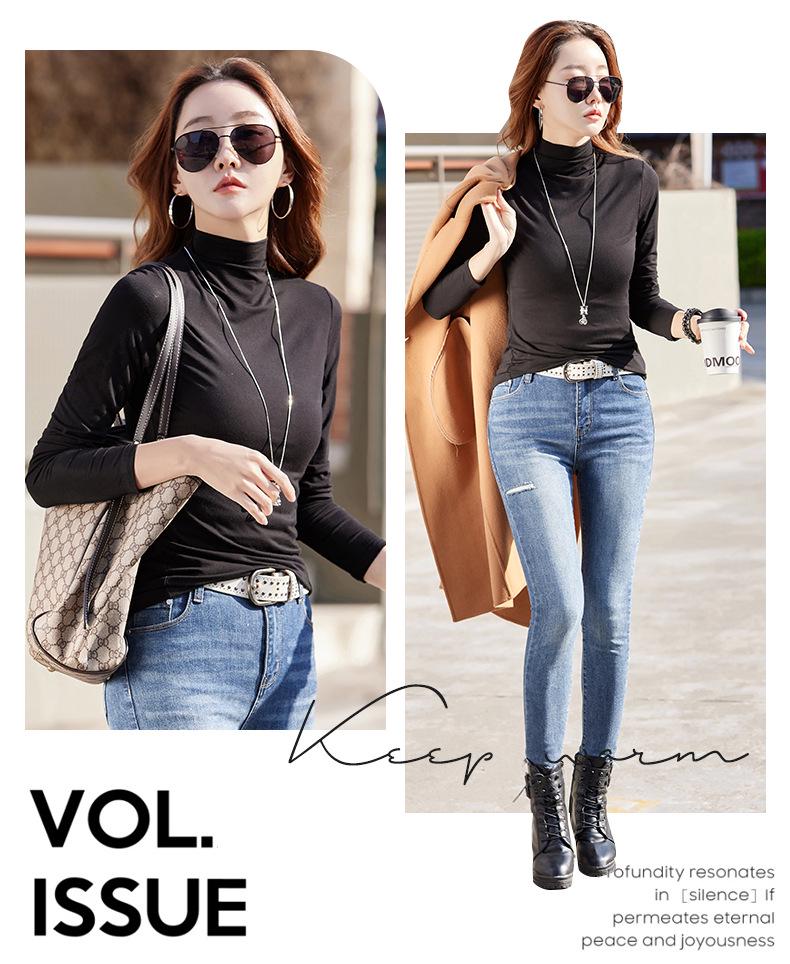 Dámský zeštíhlující bavlněný top s dlouhým rukávem a vysokým krkem na jaro 2025