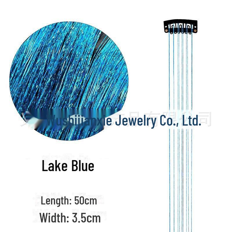 Set de extensii de păr cu beteală Laser Silk, format din 6 bucăți: Șuvițe aurii și argintii, fără cusur, colorate, cu sclipici